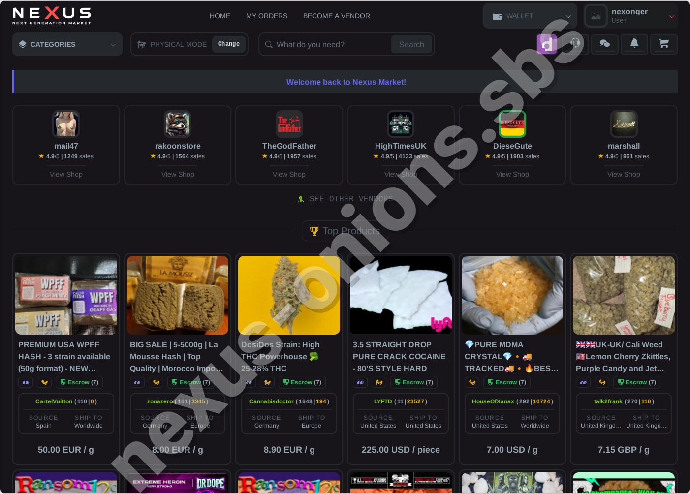 Nexus marketplace homepage March 2026 – Nexus market link access